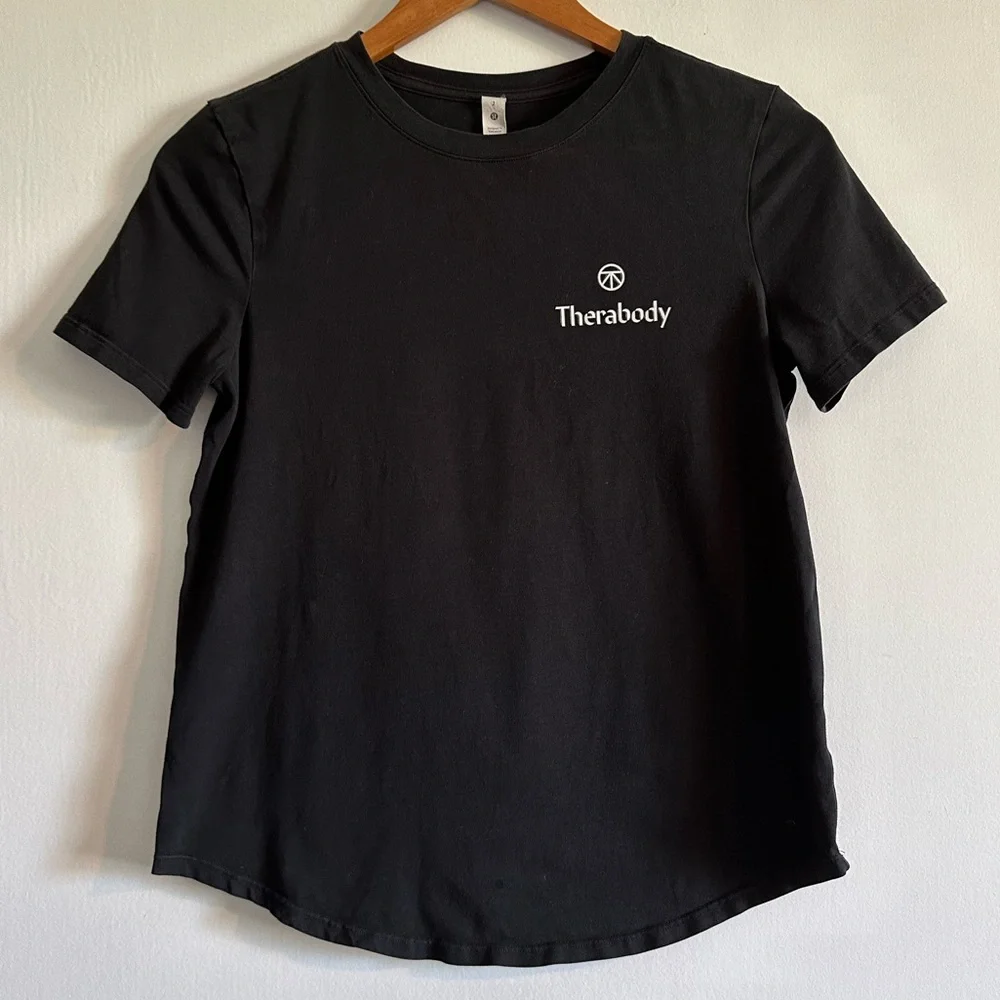 Lululemon Athletica Black Pima Cotton Tee with ‘Therabody’ Logo Size 2 EUC - Picture 1 of 7